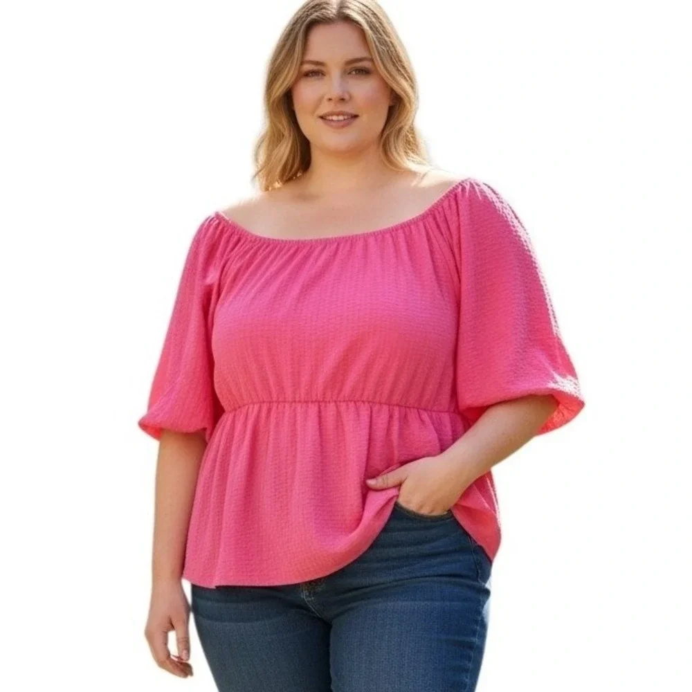 Nwt Old Navy Puff-Sleeve Seersucker Women Size 3X Loose Summer Comfort Swing Top